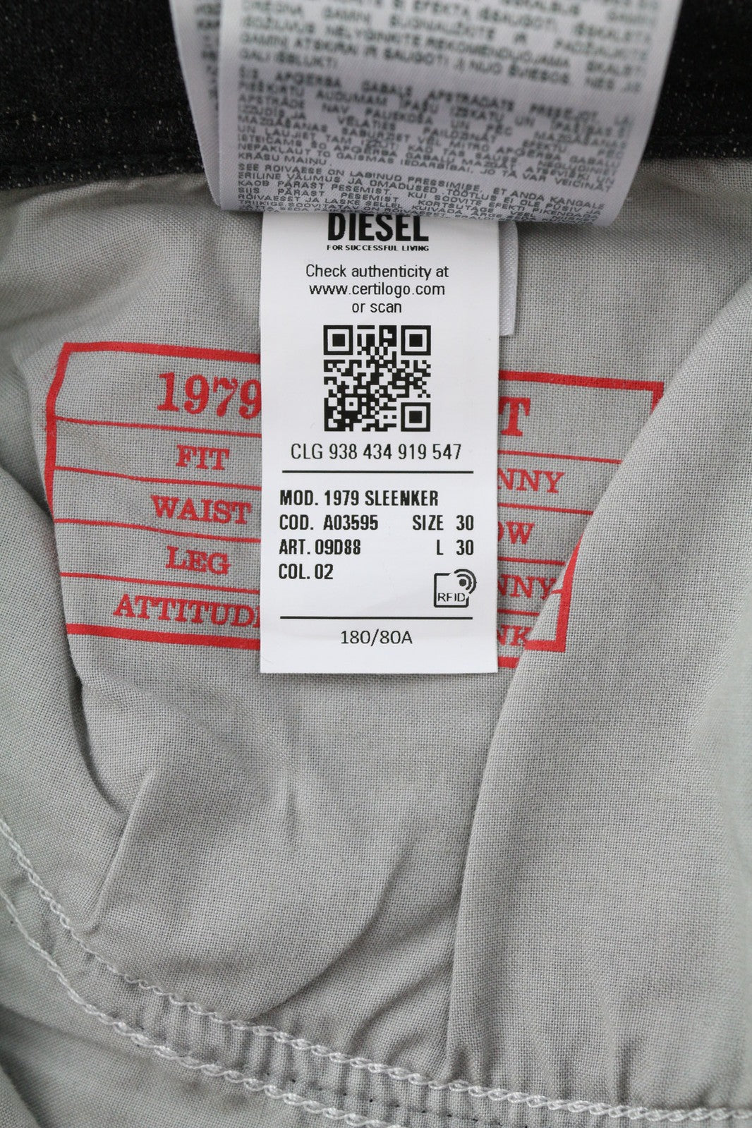 DIESEL 1979 Sleenker 09D88 Men Jeans W30/L30 Skinny Fit Low Waist Skinny RRP€225