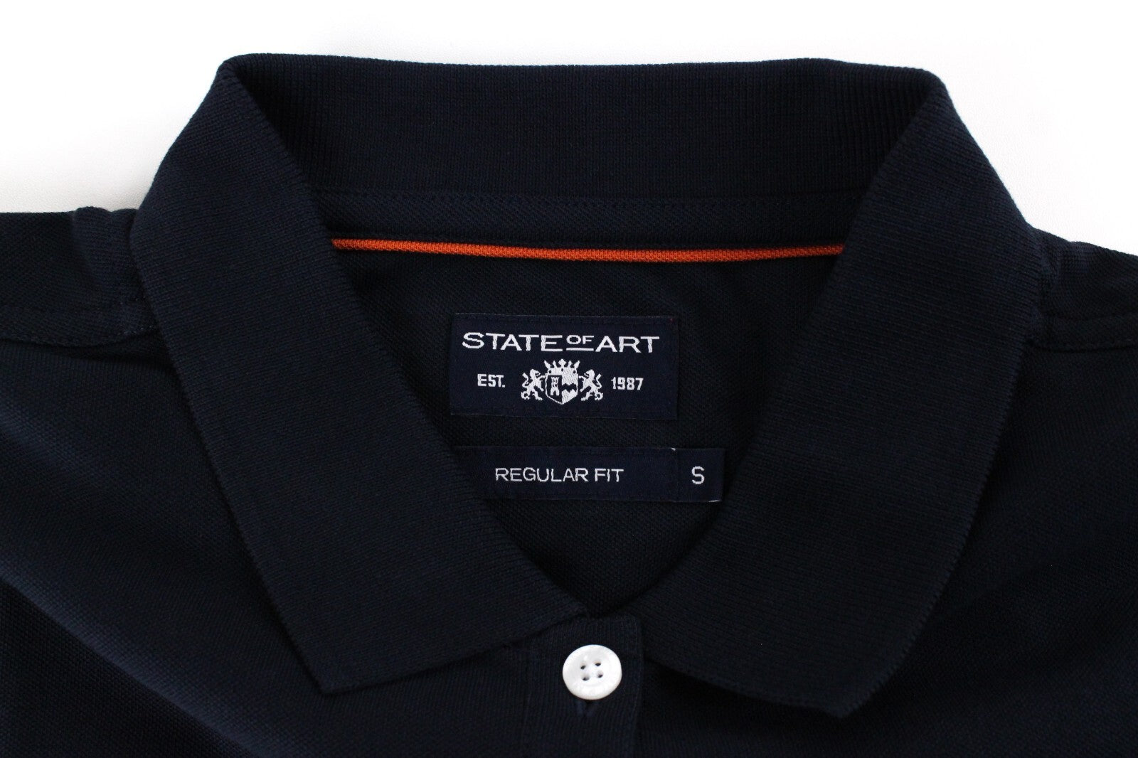 STATE OF ART Men T-Shirt S Navy Pure Cotton Short Sleeve Cutaway Collar Polo