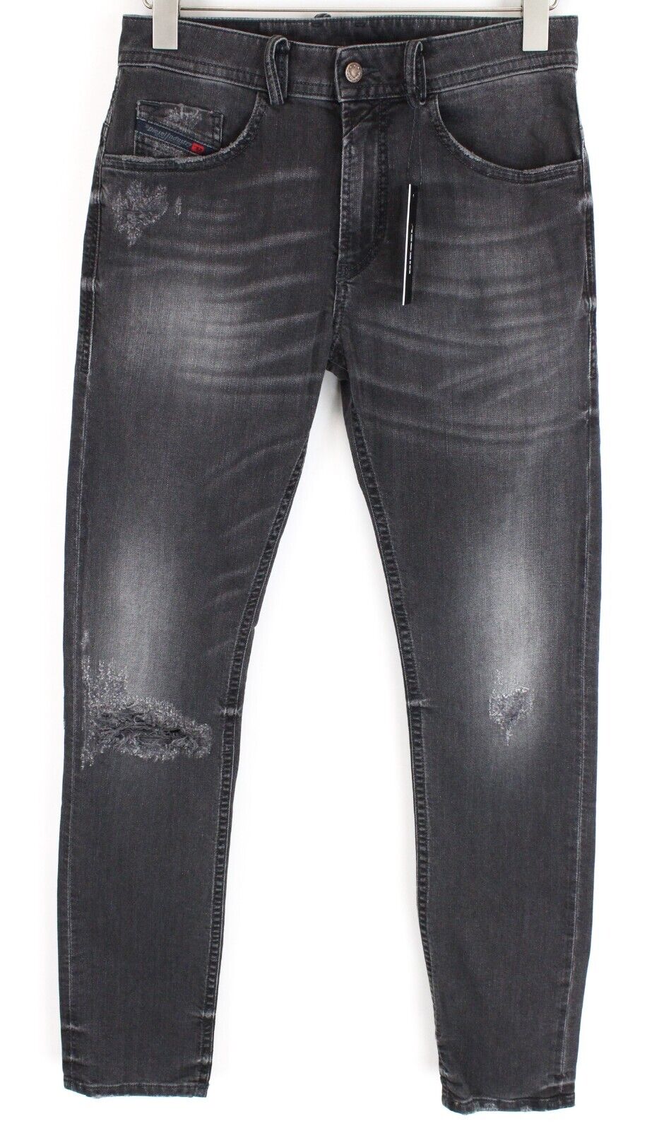 DIESEL Thommer 069BH vyriški džinsai W28/L32 Slim Fit medvilniniai tamprūs džinsai pilki su plėšytais siūlais 