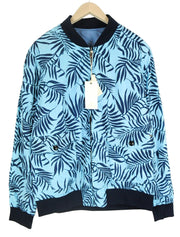 SCOTCH & SODA Men Jacket XL Linen Cotton Bomber Palm Print Light Blue