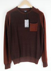 STATE OF ART Men Jumper S Burnt Orange Patched Pocket Tight-Knit Sweater