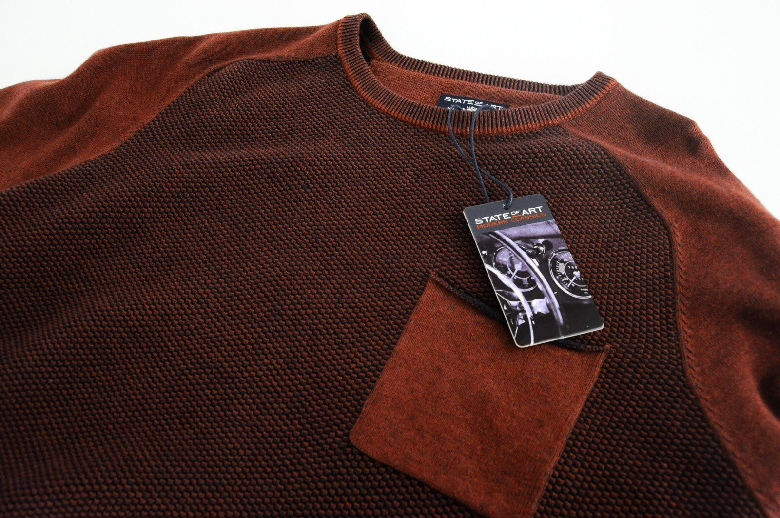 STATE OF ART Men Jumper S Burnt Orange Patched Pocket Tight-Knit Sweater