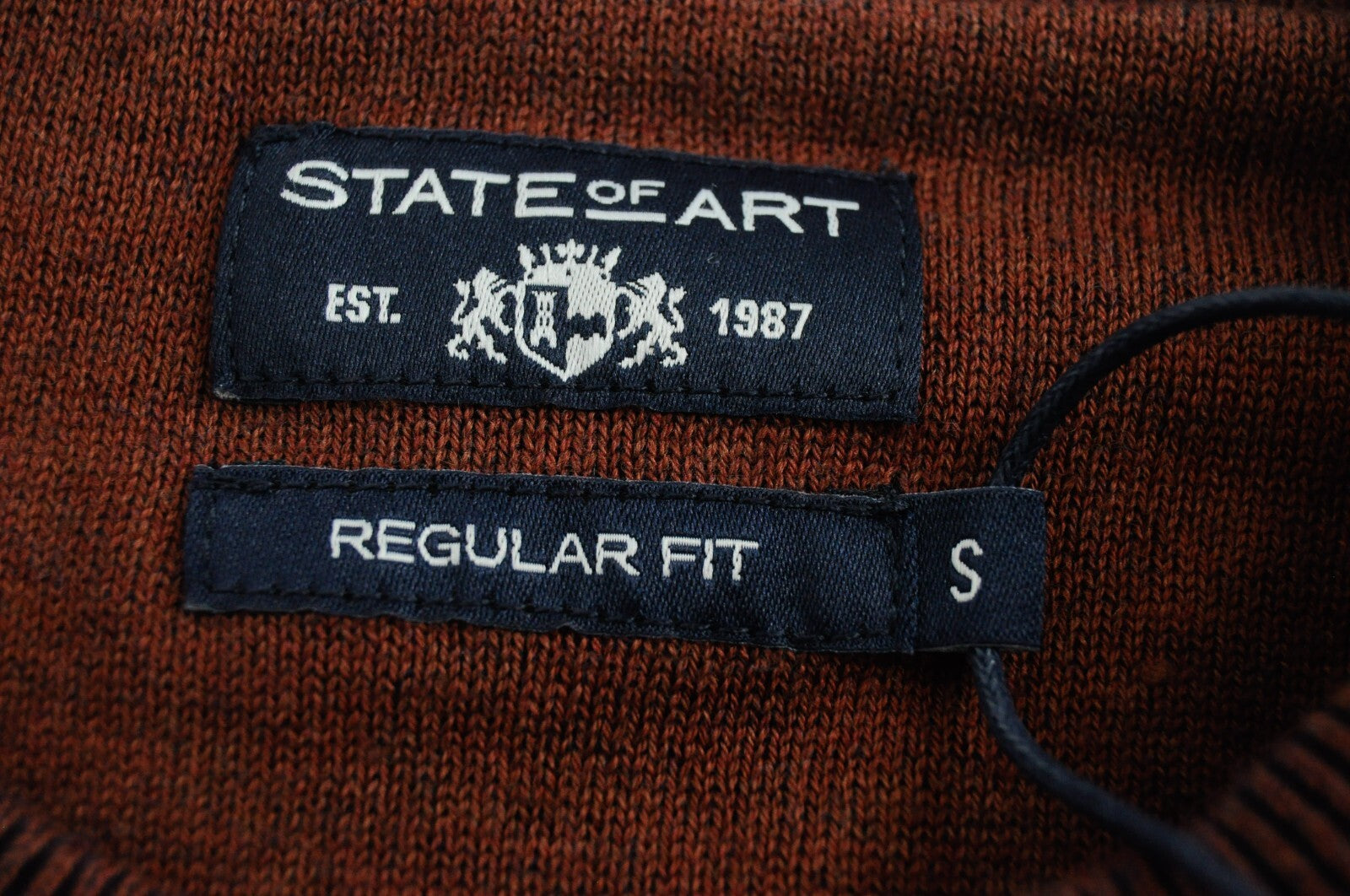 STATE OF ART Men Jumper S Burnt Orange Patched Pocket Tight-Knit Sweater