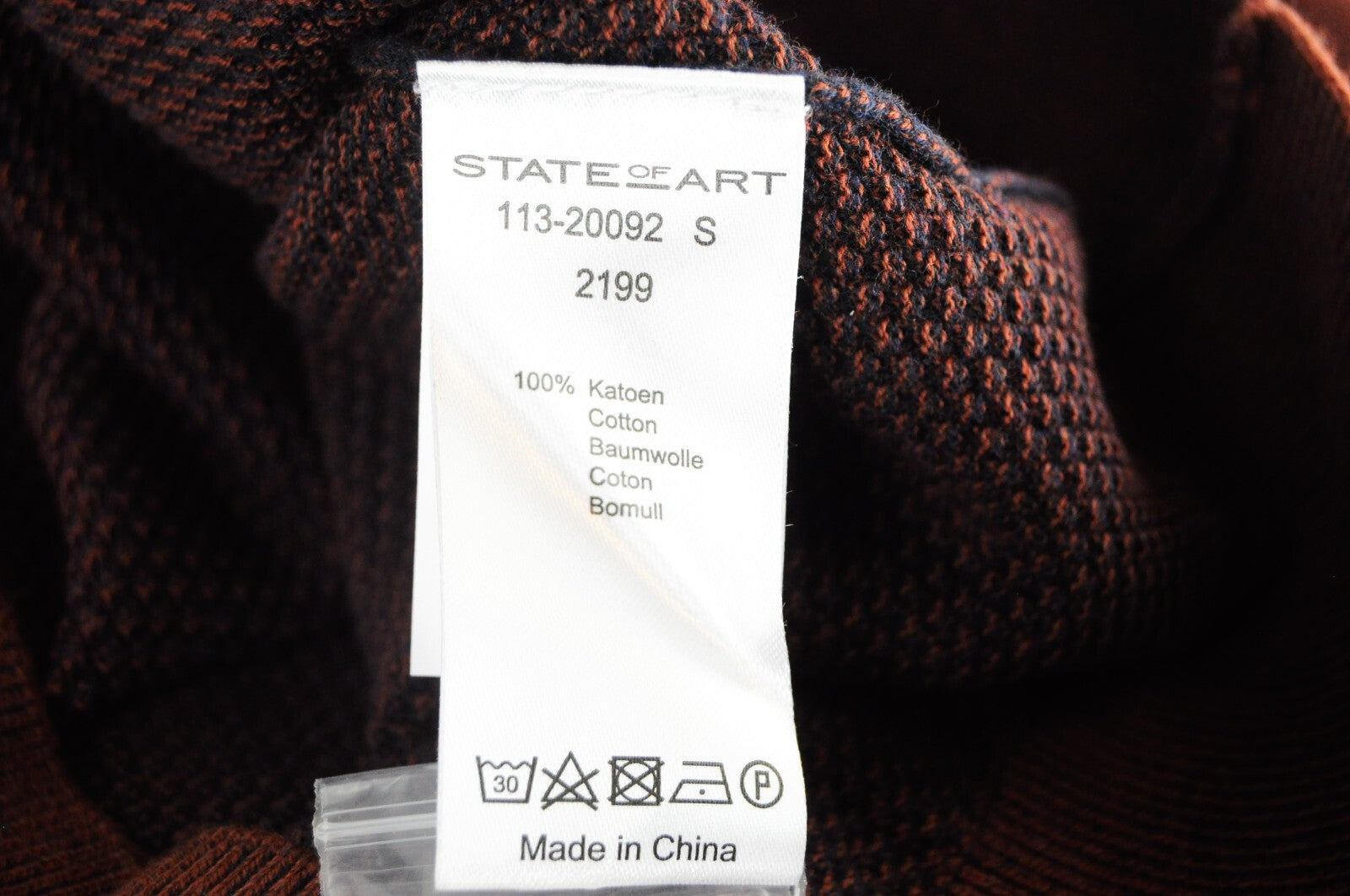 STATE OF ART Men Jumper S Burnt Orange Patched Pocket Tight-Knit Sweater