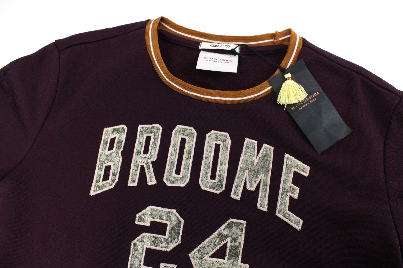 MAISON SCOTCH Women Sweatshirt L Purple Long Sleeve Logo Round Neck Pullover