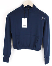 GYMSHARK Pipa Women Sweatshirt XS Navy Long Sleeve Cropped Stretch Zipped