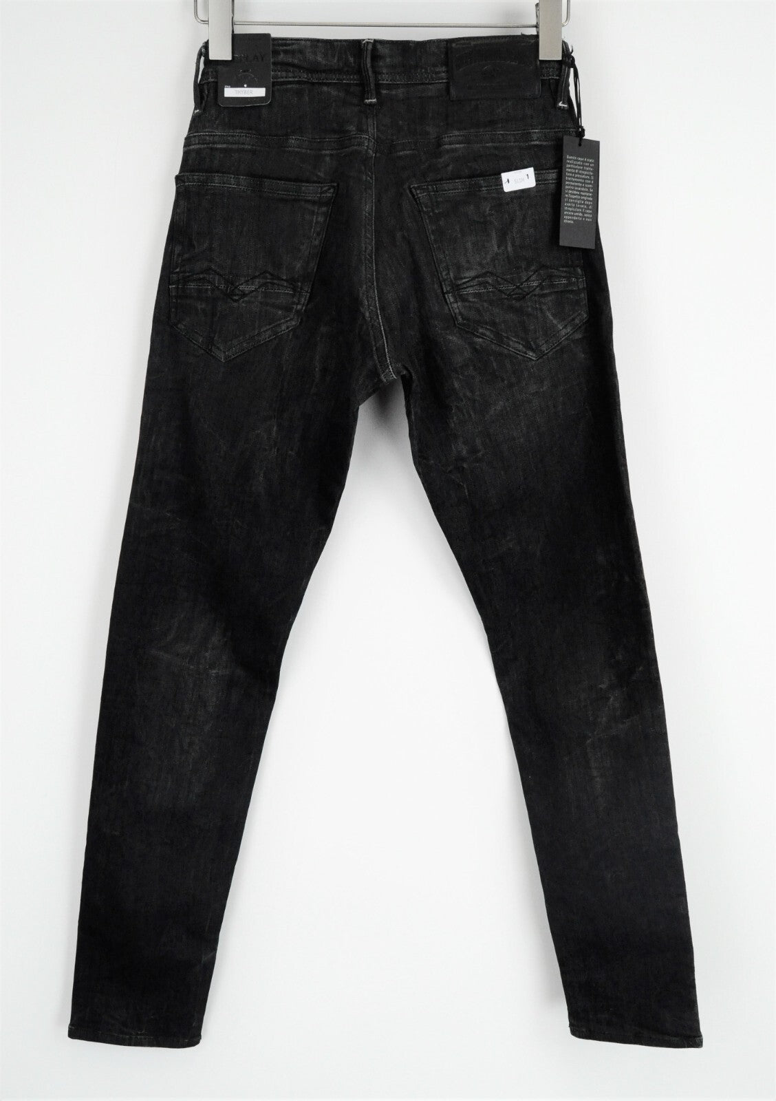 REPLAY Thyber Men Jeans W29/L34 Slim Fit Dark Grey Blue Stretch Washed