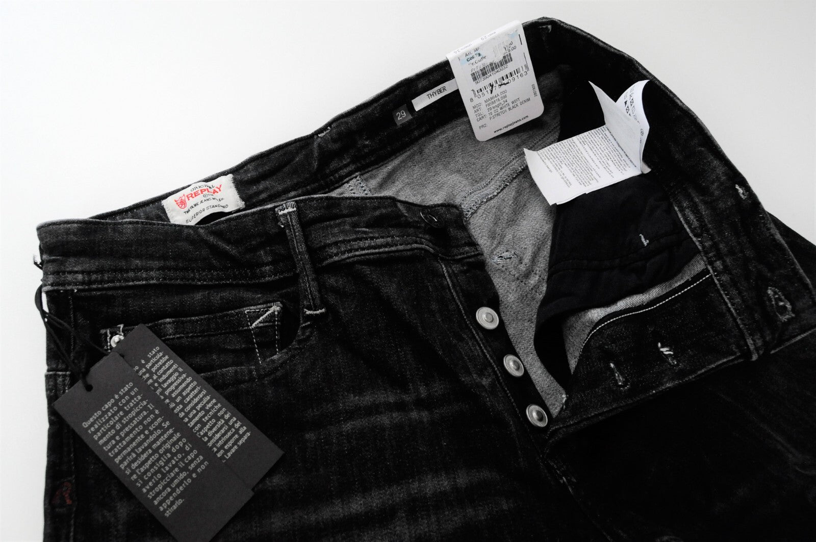 REPLAY Thyber Men Jeans W29/L34 Slim Fit Dark Grey Blue Stretch Washed