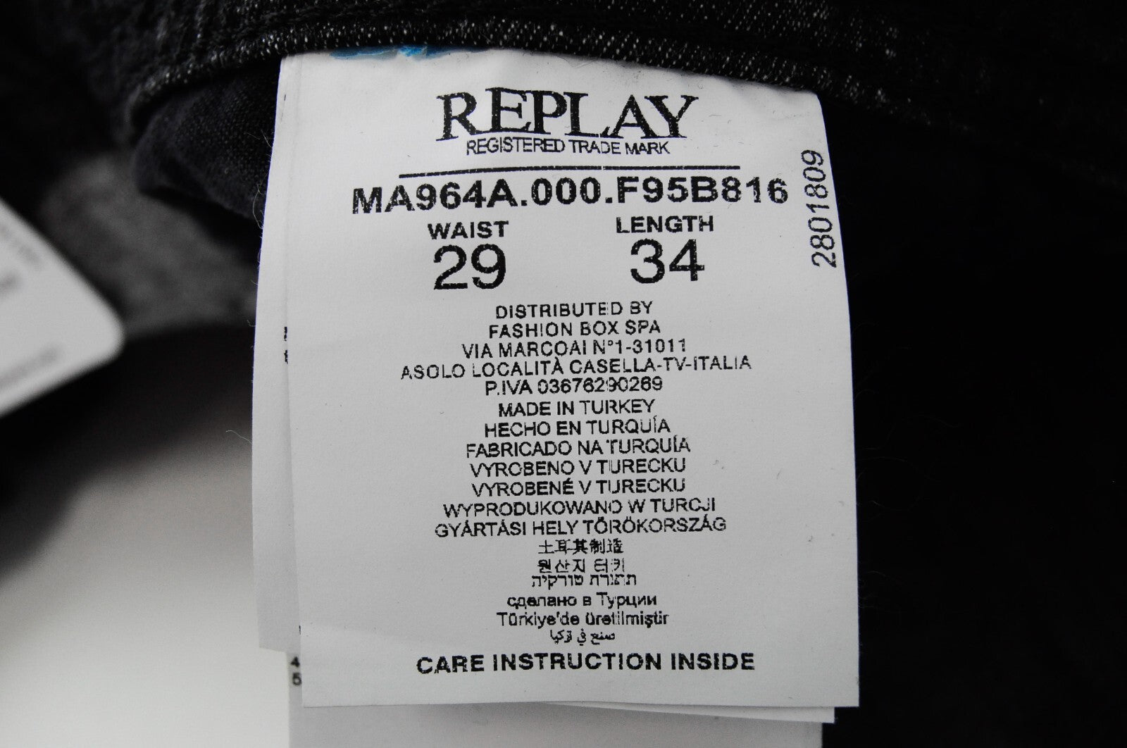 REPLAY Thyber Men Jeans W29/L34 Slim Fit Dark Grey Blue Stretch Washed