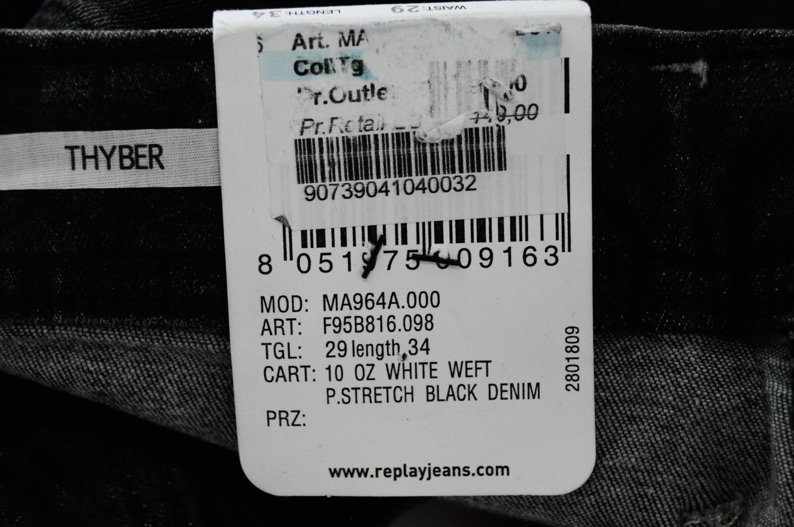 REPLAY Thyber Men Jeans W29/L34 Slim Fit Dark Grey Blue Stretch Washed