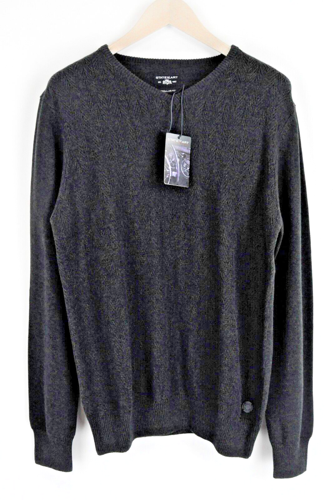STATE OF ART Men Sweatshirt L Grey Knit Long Sleeve V-Neck Pullover