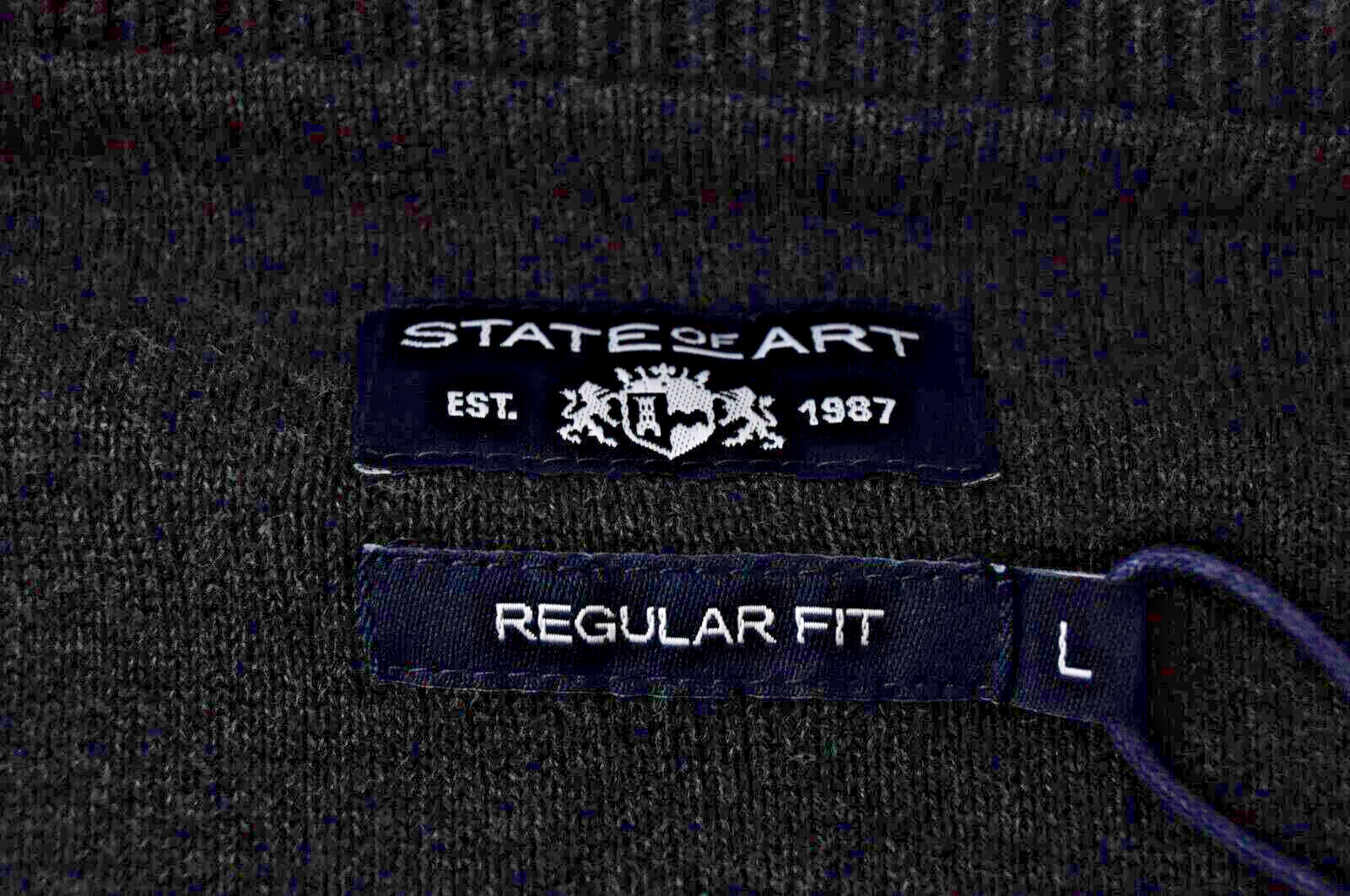 STATE OF ART Men Sweatshirt L Grey Knit Long Sleeve V-Neck Pullover