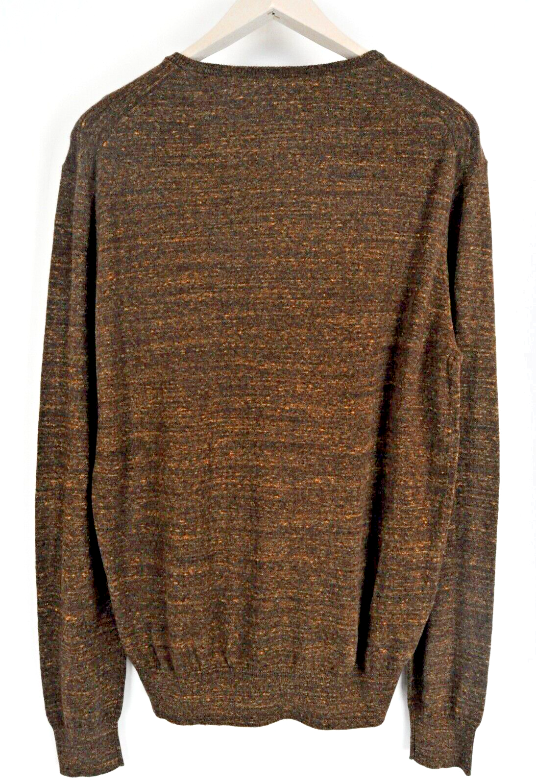 STATE OF ART Men Sweatshirt L Brown Cotton Linen Long Sleeve V-Neck Pullover