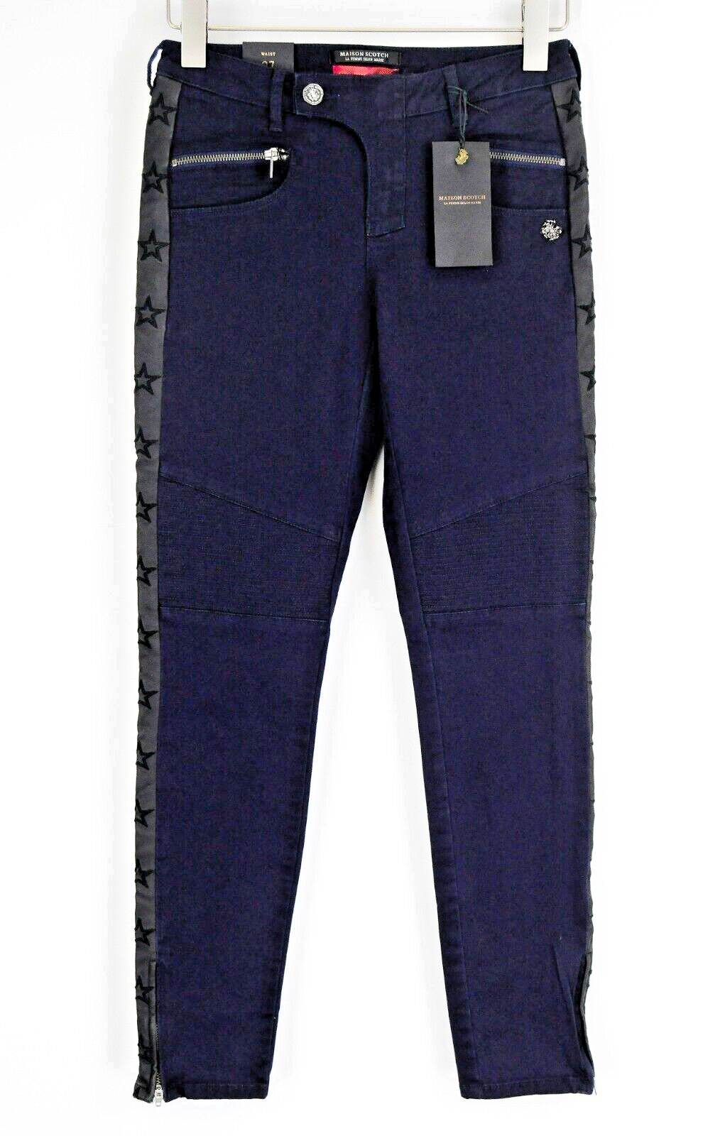 MAISON SCOTCH Women Trousers W27 Skinny Fit Navy Cotton Star Stretch Side
