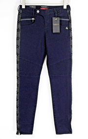 MAISON SCOTCH Women Trousers W27 Skinny Fit Navy Cotton Star Stretch Side