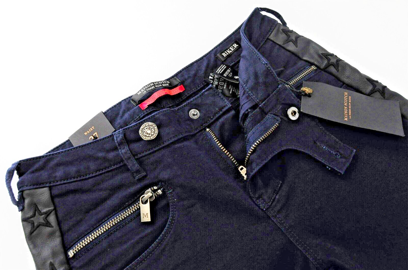 MAISON SCOTCH Women Trousers W27 Skinny Fit Navy Cotton Star Stretch Side