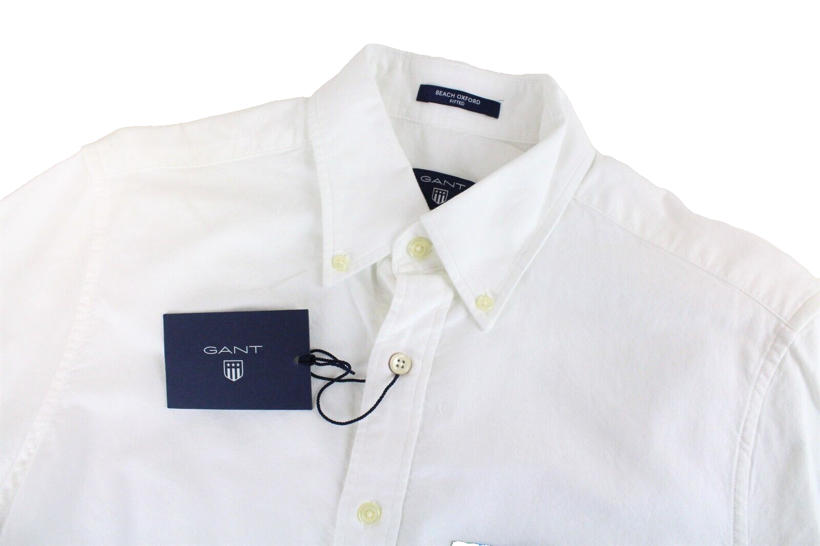 GANT Beach Oxford Men M White Collared Shirt Fitted Pure Cotton Short Sleeve