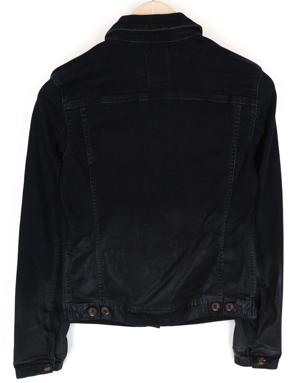 MAISON SCOTCH Women's XS Black Stretch Denim Jacket Irregular Coated Look