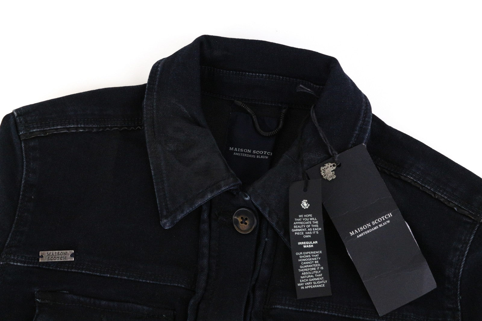 MAISON SCOTCH Women's XS Black Stretch Denim Jacket Irregular Coated Look