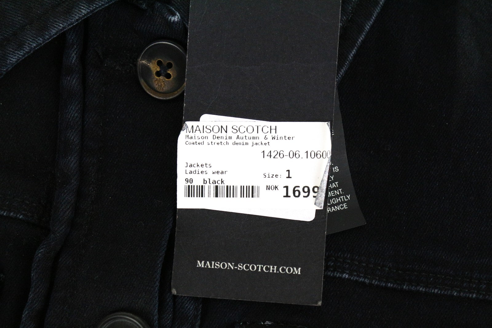 MAISON SCOTCH Women's XS Black Stretch Denim Jacket Irregular Coated Look