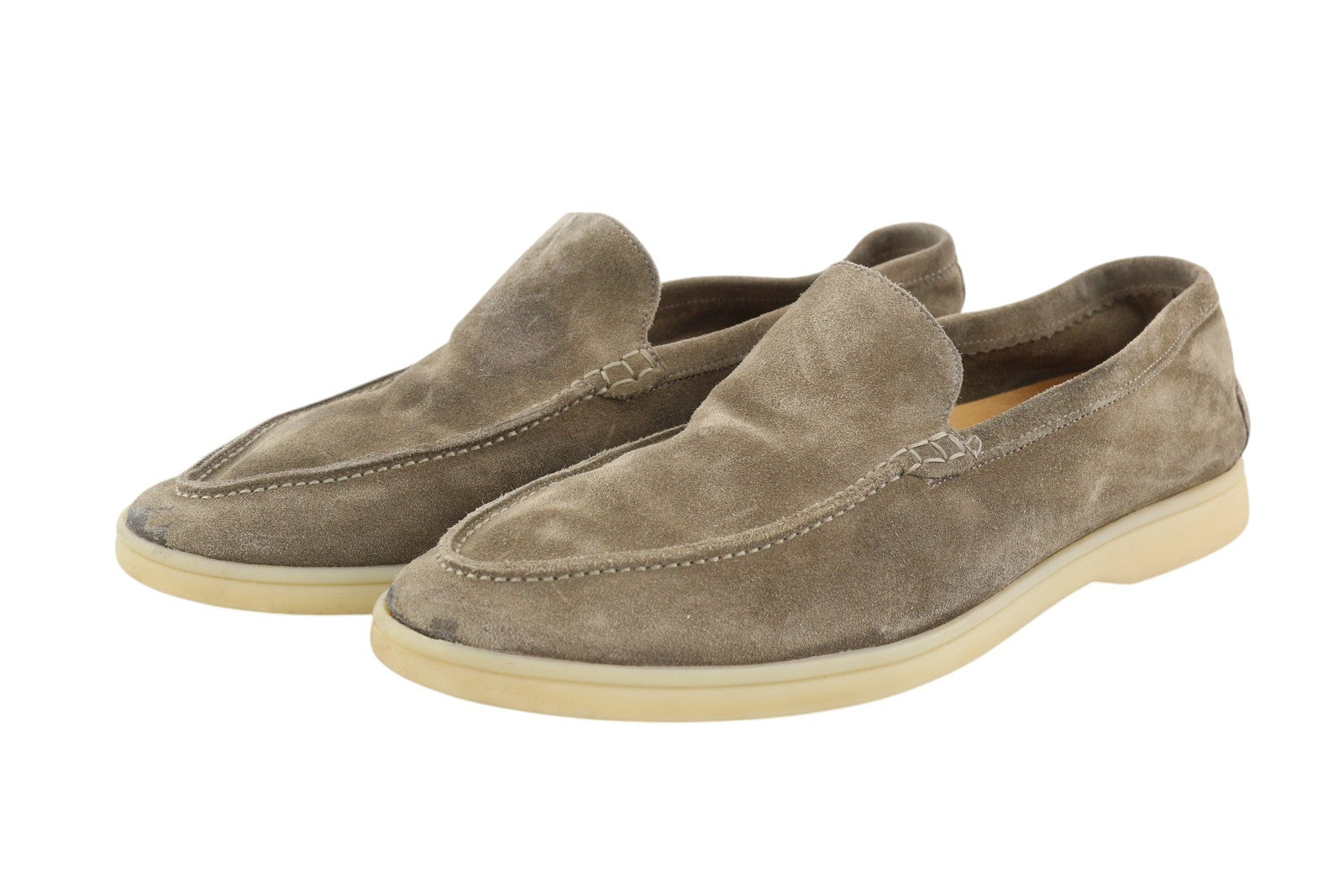 SUITSUPPLY Men Casual Shoes EU44 Grey Suede Leather Almond Toe Slip On Logo