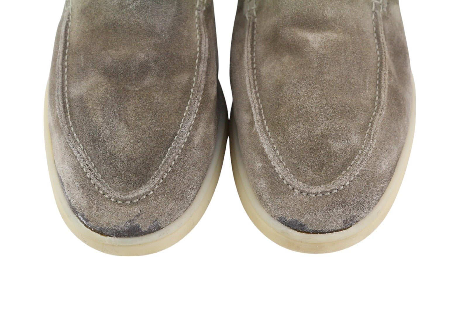 SUITSUPPLY Men Casual Shoes EU44 Grey Suede Leather Almond Toe Slip On Logo