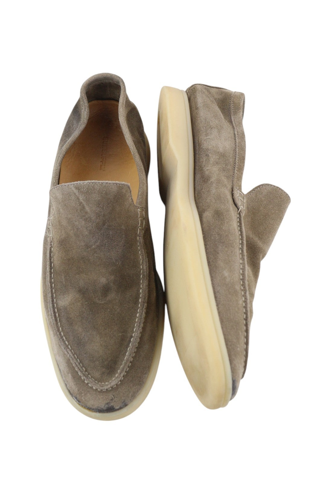 SUITSUPPLY Men Casual Shoes EU44 Grey Suede Leather Almond Toe Slip On Logo