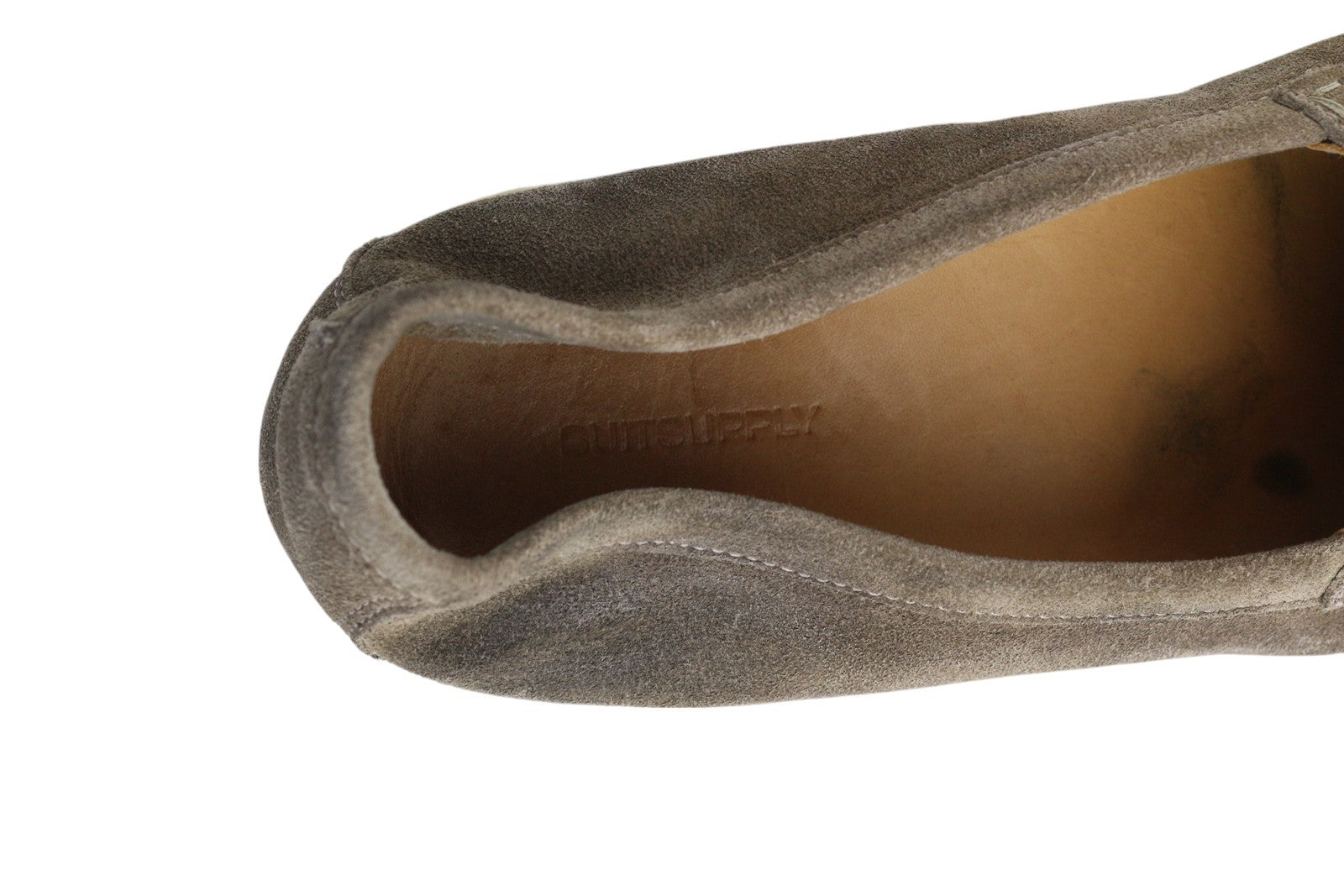 SUITSUPPLY Men Casual Shoes EU44 Grey Suede Leather Almond Toe Slip On Logo