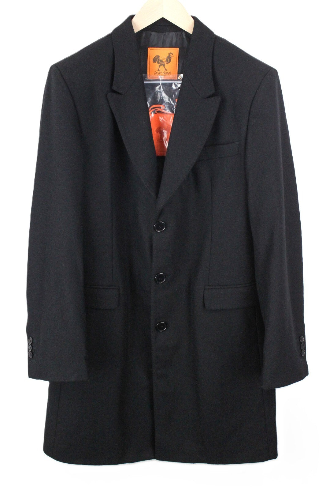 GOOD GENES Men's Coat 52 Black Wool Blend Peak Lapel Single Breasted Lined