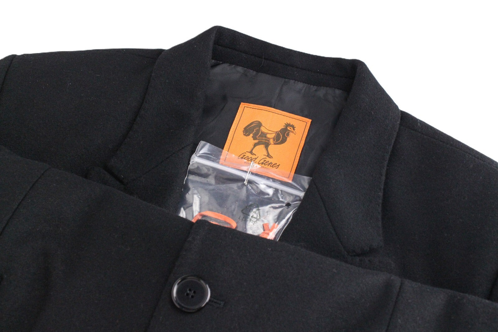 GOOD GENES Men's Coat 52 Black Wool Blend Peak Lapel Single Breasted Lined