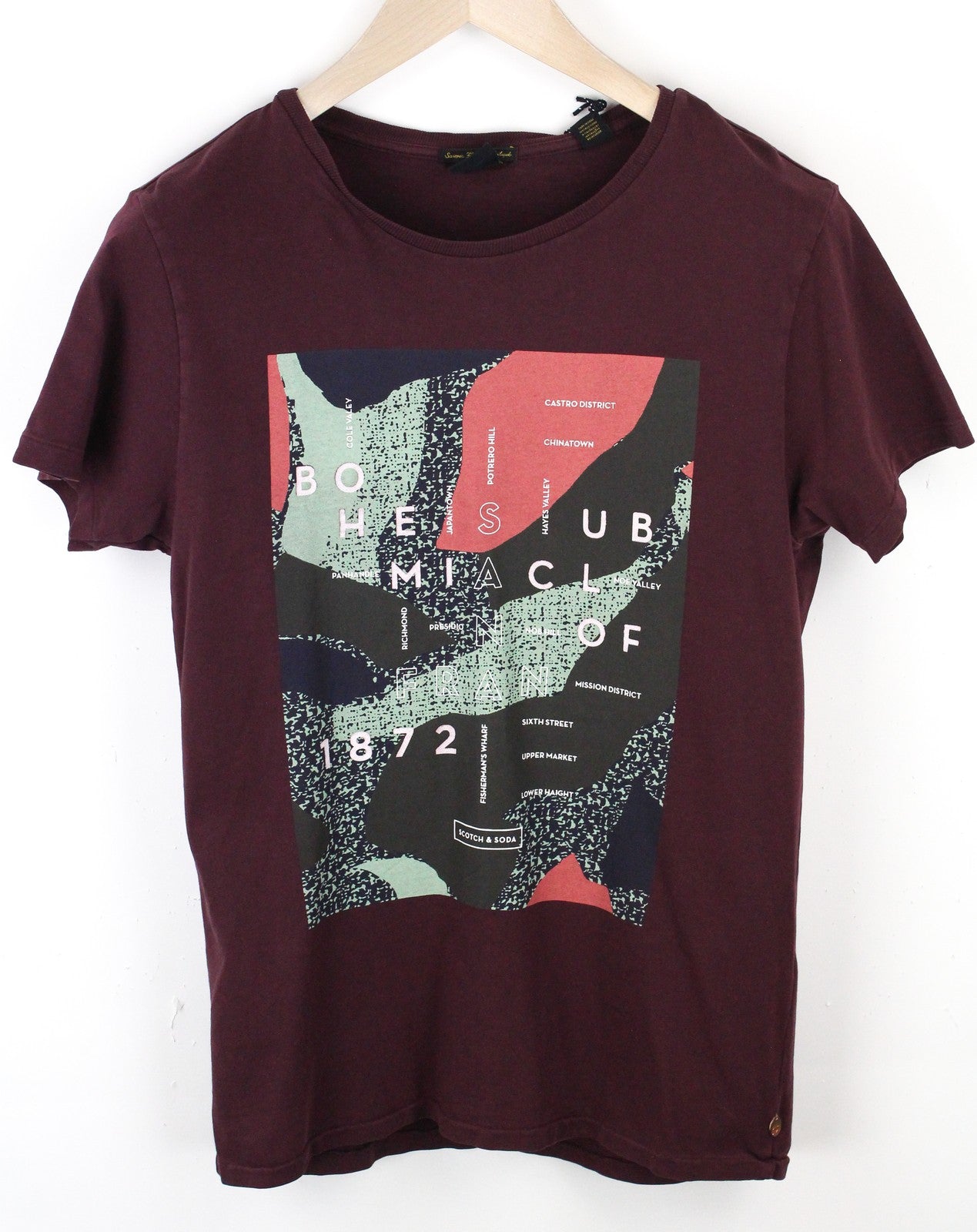 SCOTCH & SODA S Dark Red Cotton T-Shirt Men's Short Sleeve Ams Couture