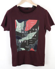 SCOTCH & SODA S Dark Red Cotton T-Shirt Men's Short Sleeve Ams Couture