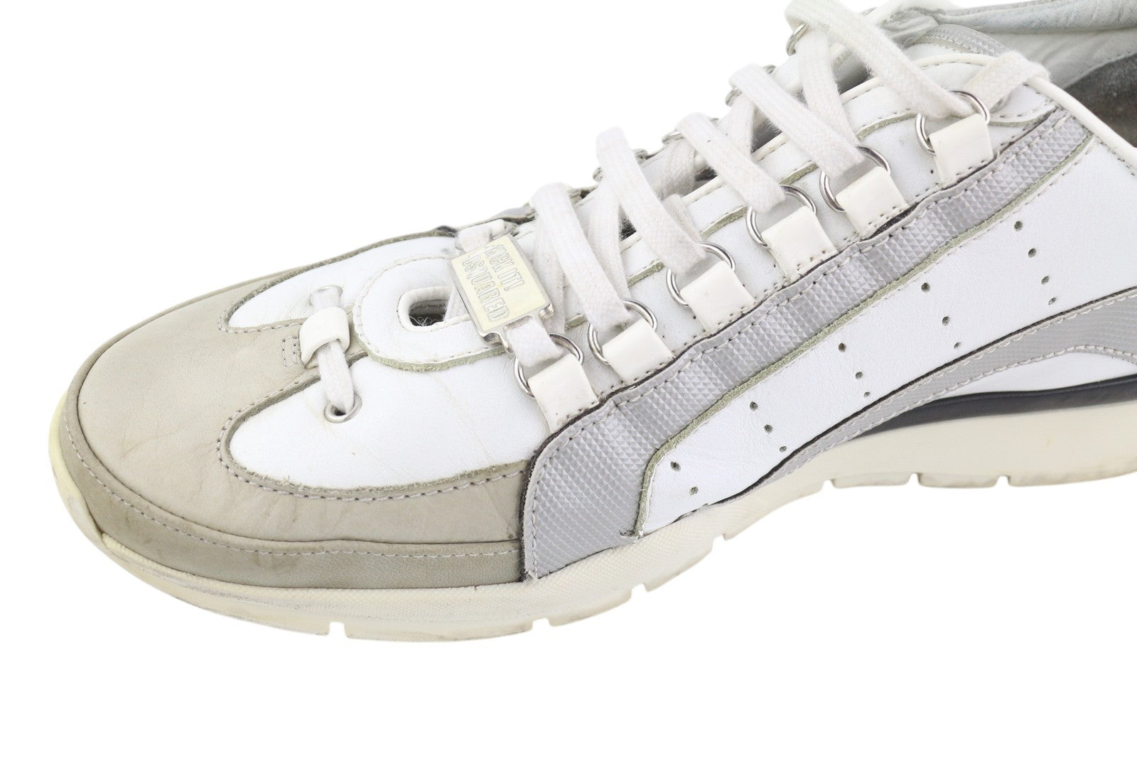 DSQUARED2 Men Sneakers EU44 White Leather Low Top Almond Toe Vintage 1964