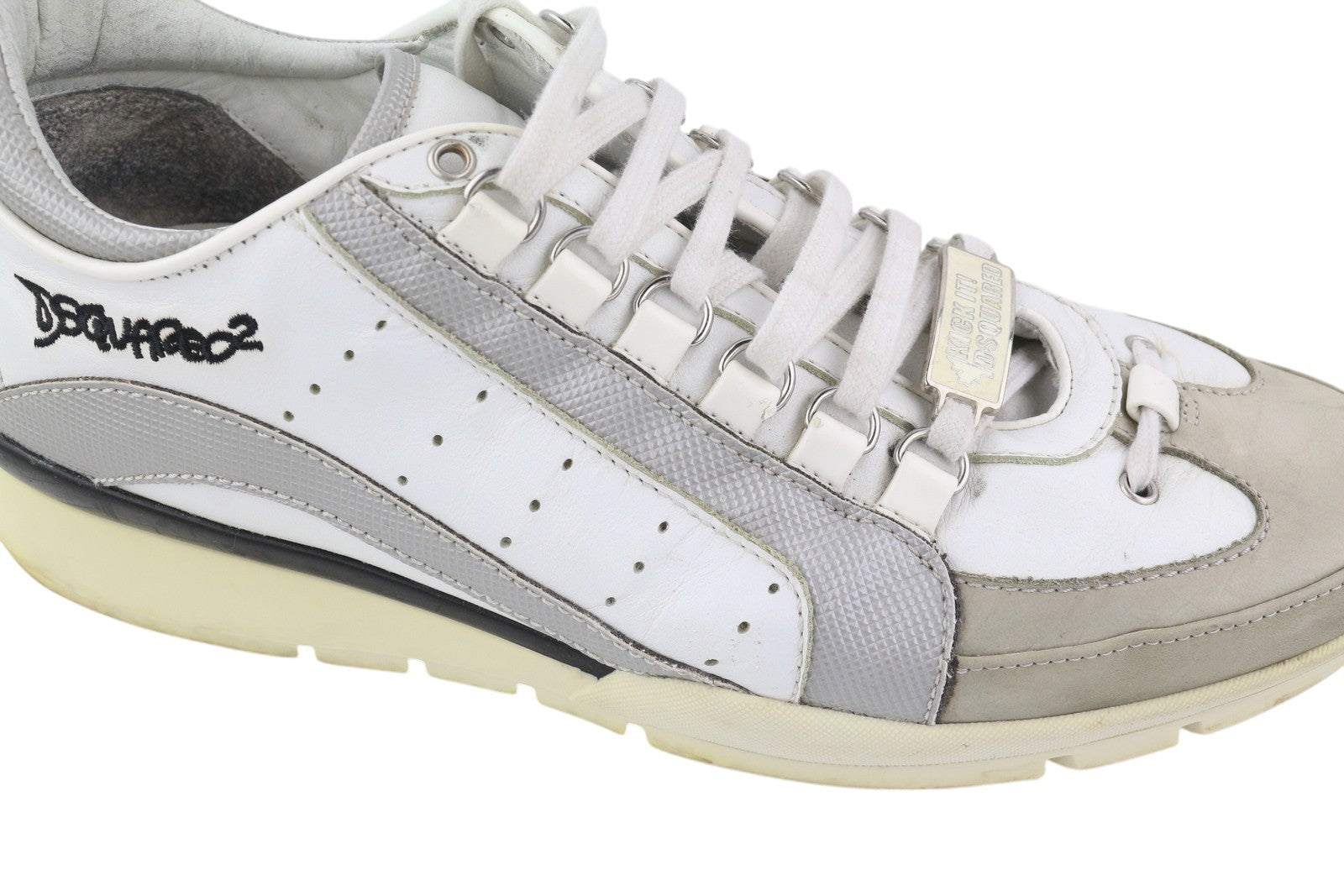 DSQUARED2 Men Sneakers EU44 White Leather Low Top Almond Toe Vintage 1964