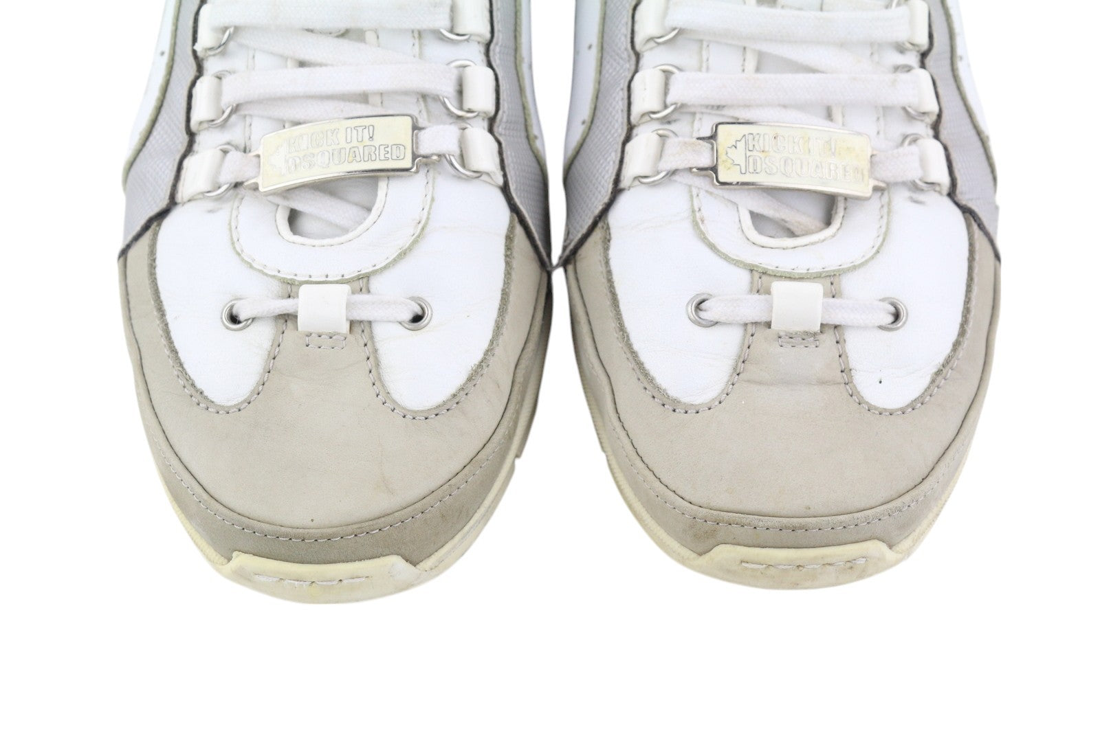 DSQUARED2 Men Sneakers EU44 White Leather Low Top Almond Toe Vintage 1964