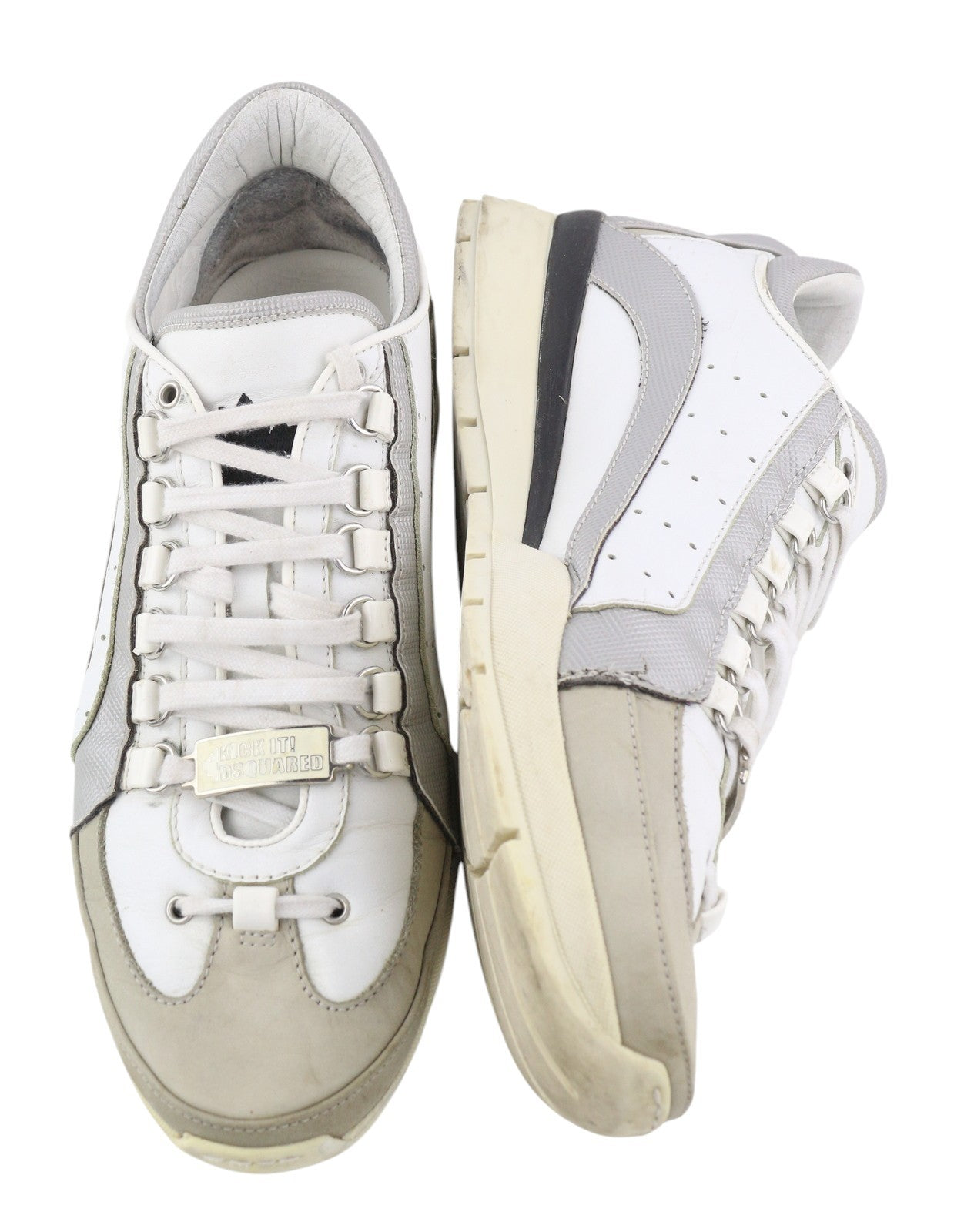 DSQUARED2 Men Sneakers EU44 White Leather Low Top Almond Toe Vintage 1964