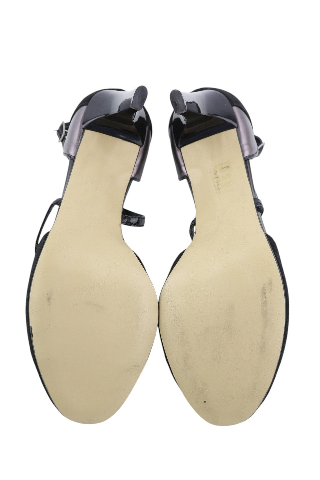 ELENA MIRO Women Heels EU40 Black Suede Leather Open Toe Strappy Shiny Heeled