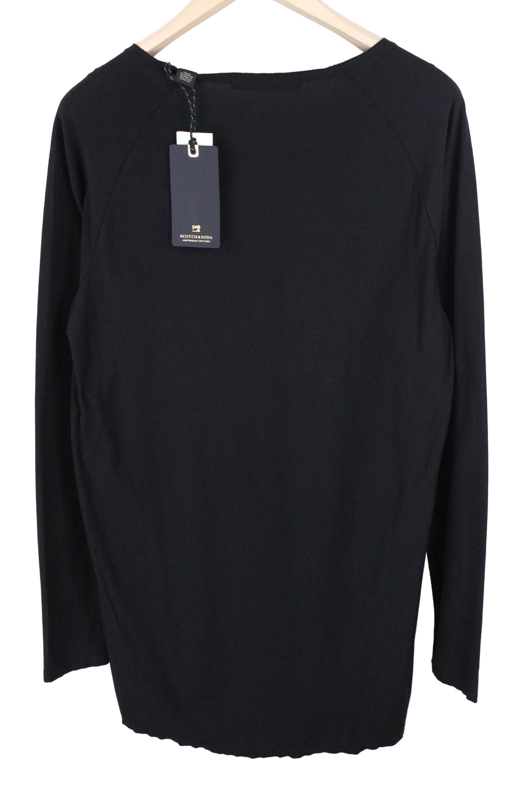 SCOTCH & SODA M Black Casual Cotton Pullover Tee Long Fit Ams Couture Men's