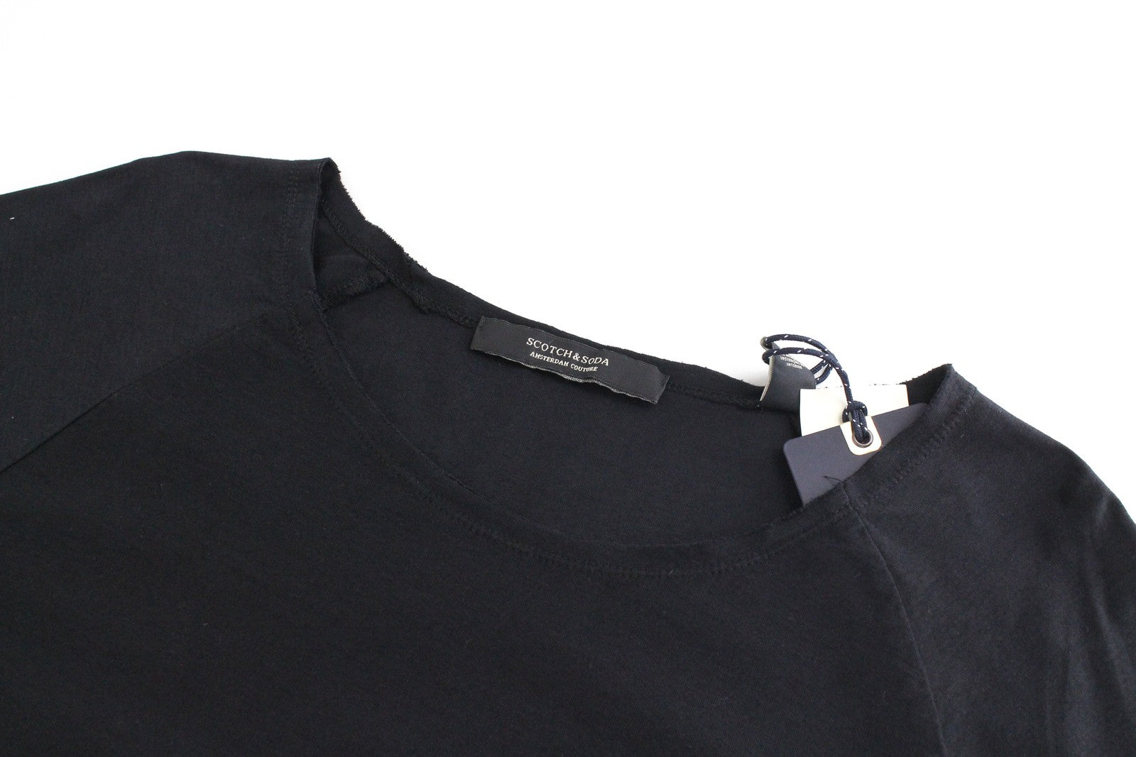 SCOTCH & SODA M Black Casual Cotton Pullover Tee Long Fit Ams Couture Men's