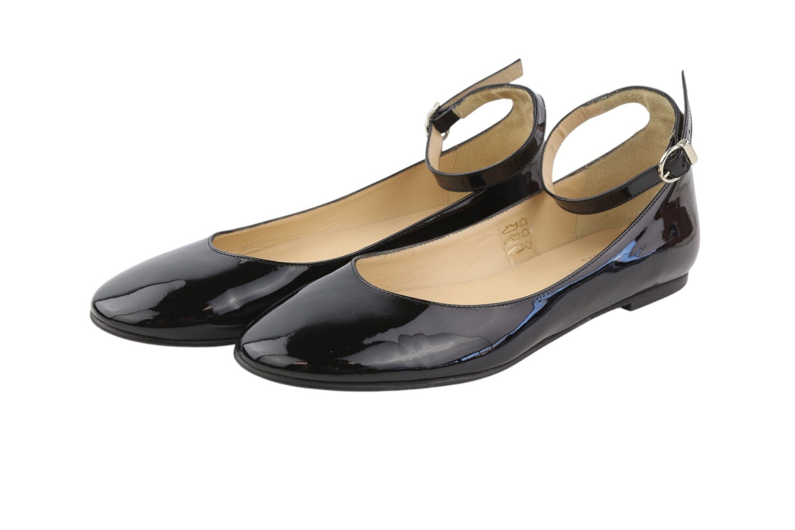 JONAK Women Shoes EU38 Black Patent Leather Round Toe Pumps Ballerina Slippers