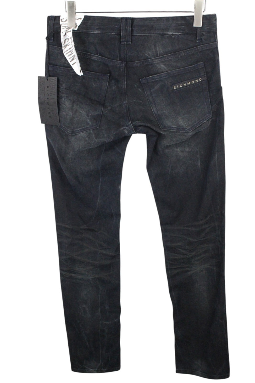 RICHMOND Men's Jeans 32 Black Washed Super Skinny Cotton Stretch Low-Rise