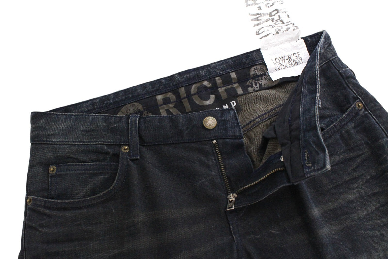 RICHMOND Men's Jeans 32 Black Washed Super Skinny Cotton Stretch Low-Rise