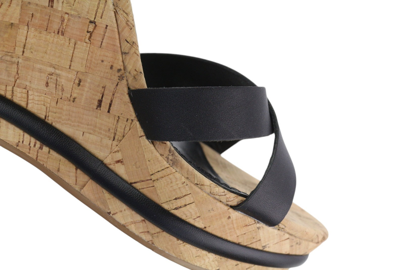 TOMMY HILFIGER Corporate Women Sandals EU40 Black Leather Wedge Strappy Open Toe