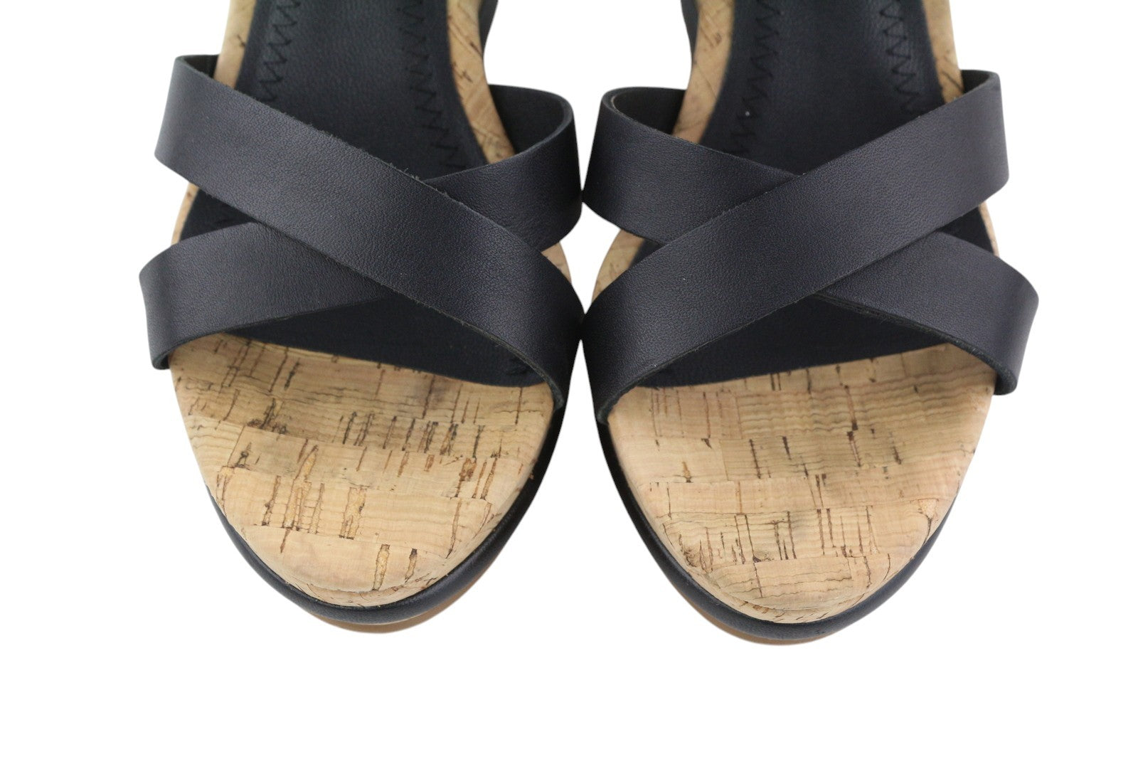 TOMMY HILFIGER Corporate Women Sandals EU40 Black Leather Wedge Strappy Open Toe