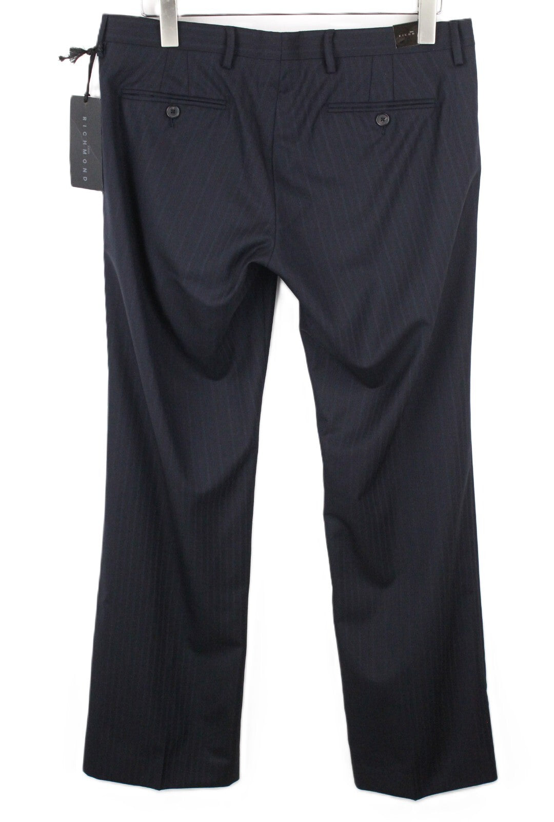 JOHN RICHMOND UK16 Navy Wool Trousers Striped Pleated Classic Fit Men's
