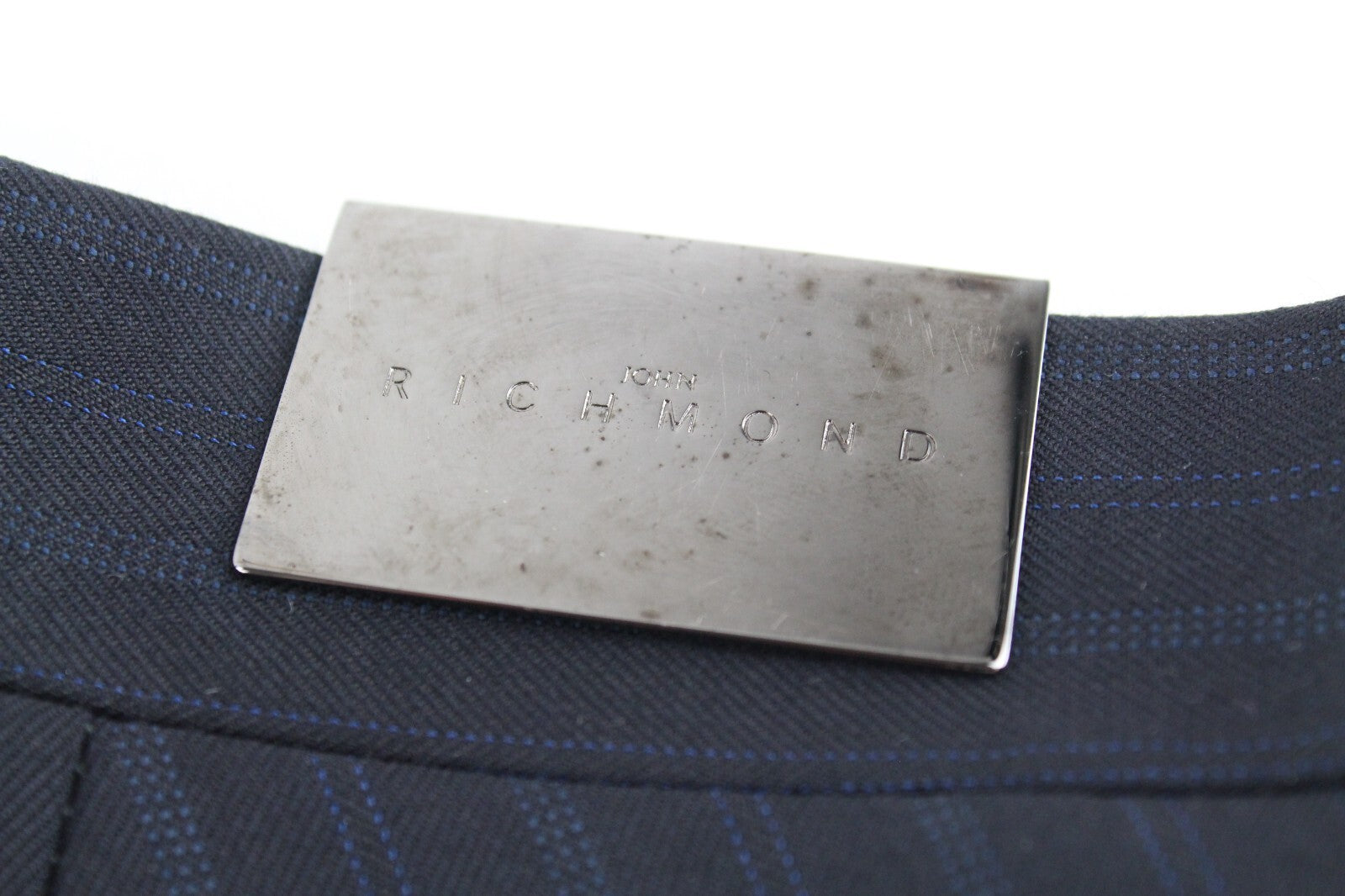 JOHN RICHMOND UK16 Navy Wool Trousers Striped Pleated Classic Fit Men's