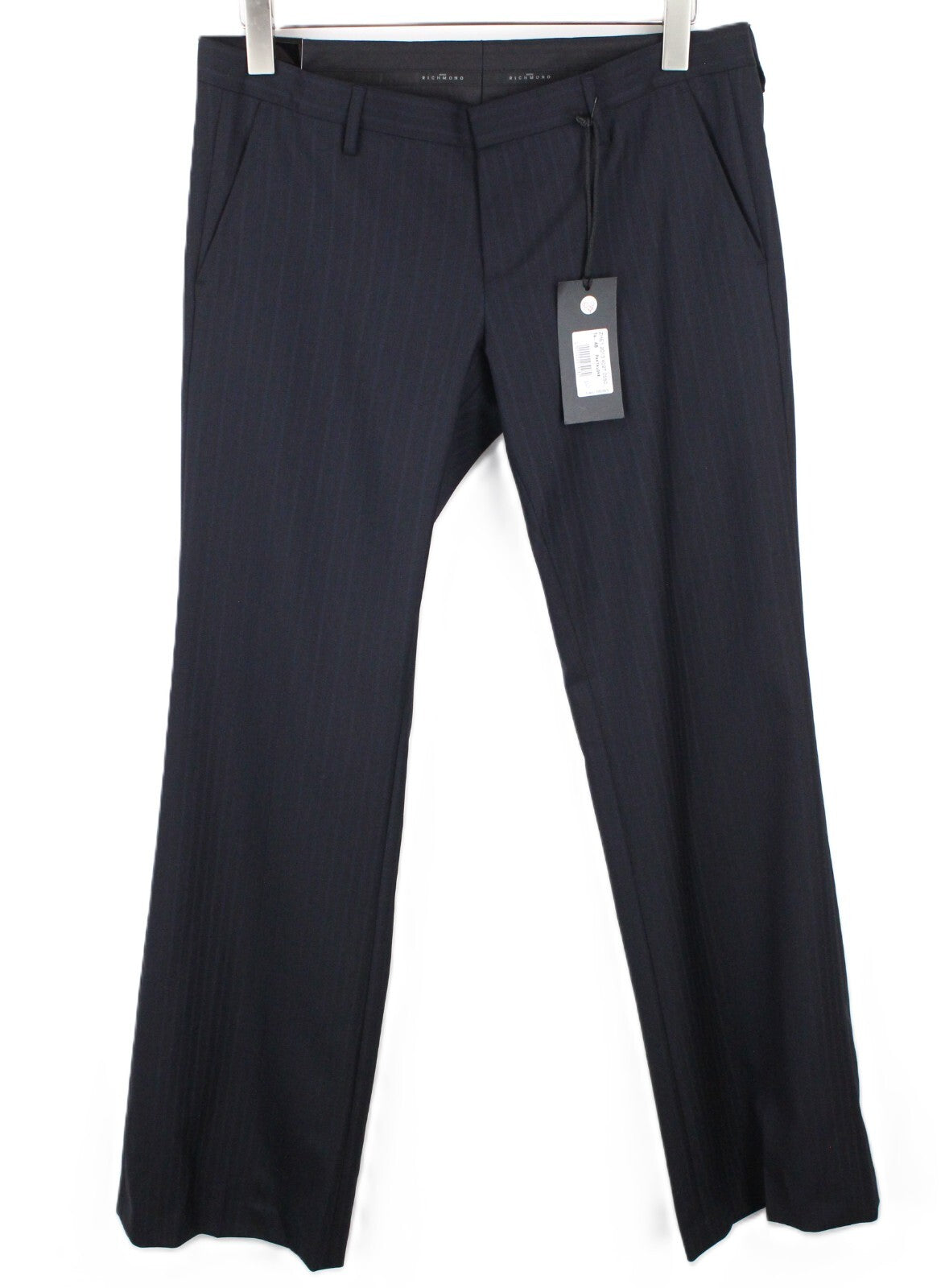 JOHN RICHMOND Men's Navy Wool Striped Pleated Trousers UK16 Smart Tailored