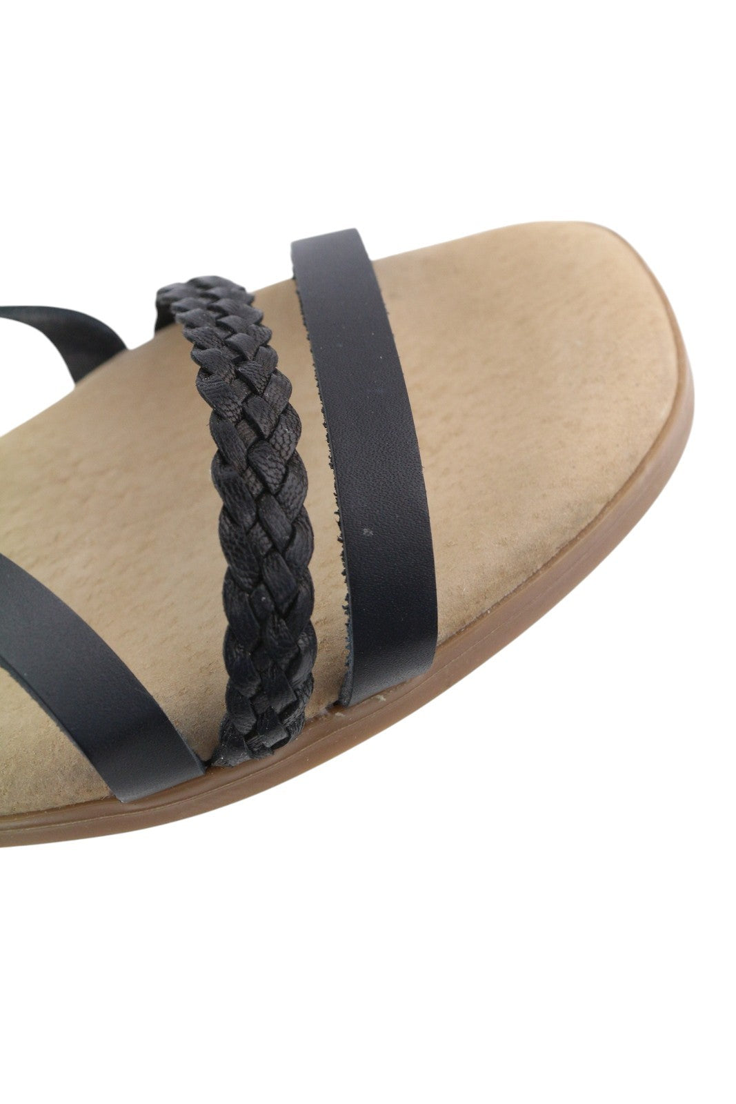 LIBERITAE Women Sandals EU38 Black Leather Buckle Closure Open Toe Logo Casual