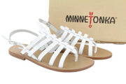 MINNETONKA Women Sandals EU38 White Leather Gladiator Flats Open Buckle Closure