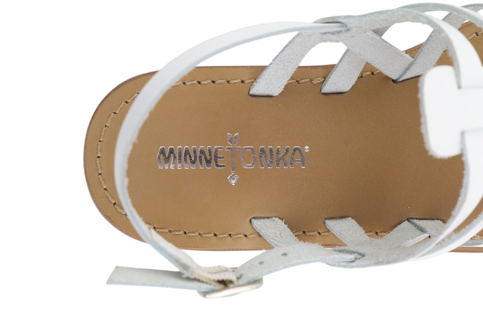 MINNETONKA Women Sandals EU38 White Leather Gladiator Flats Open Buckle Closure